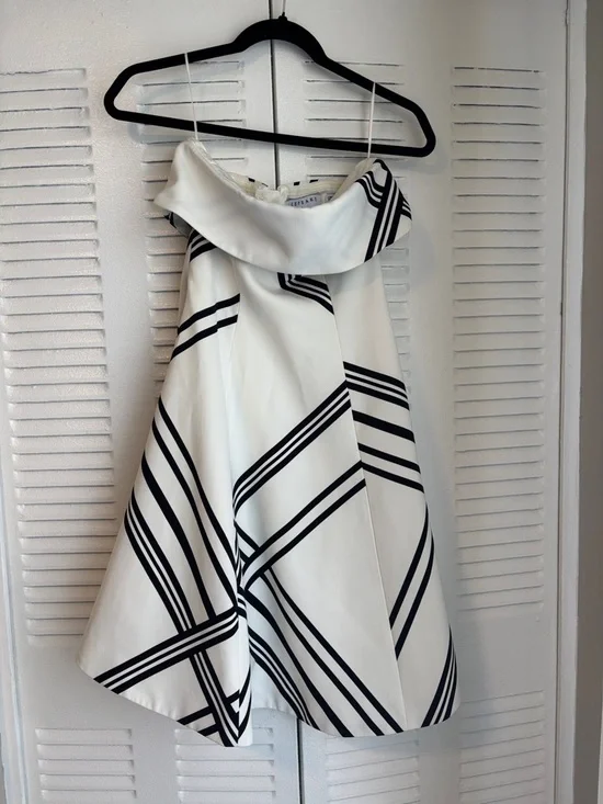 KEEPSAKE White Sleeveless Dress Black Stripe A-Line Elegant Chic - Picture 2 of 15